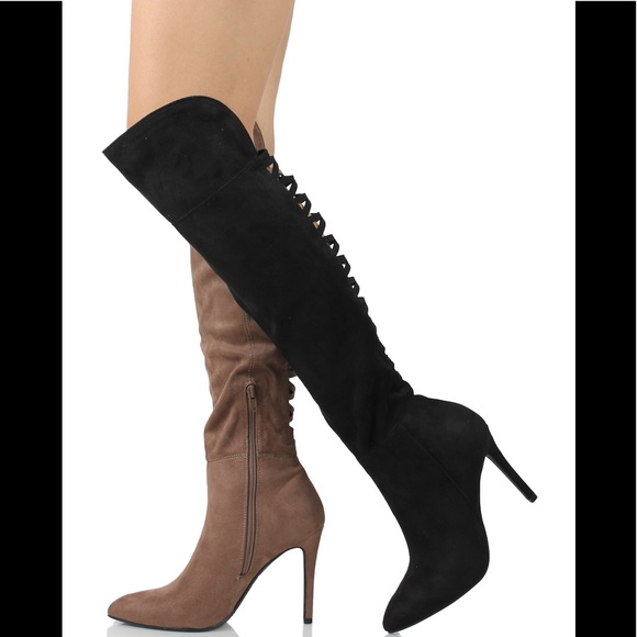 Black strappy back cage cutout knee high boot - Picture 2 of 8